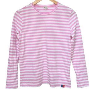 KULE The Modern Long Sleeve Pink White Stripe Crewneck Cotton Tee Shirt. Small.